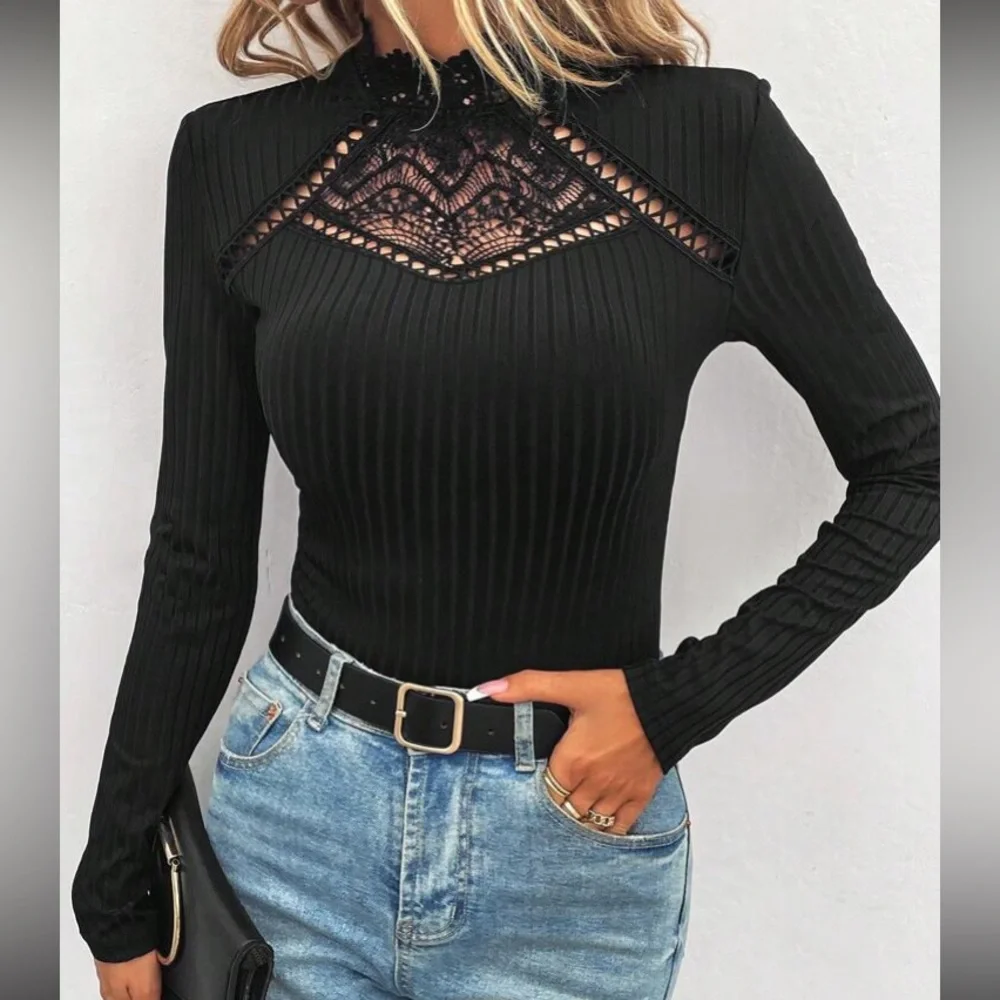 Boho lace mock neck bodysuit